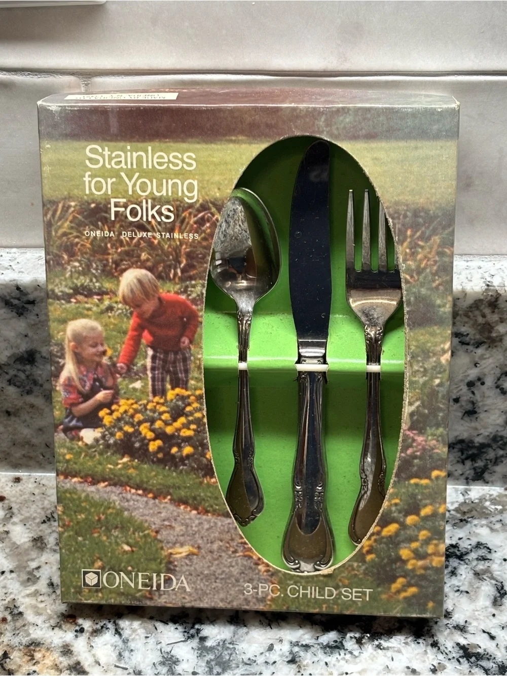Oneida Chateau Vintage Stainless Steel Child's Fork, Spoon, Knife Set 3 Piece